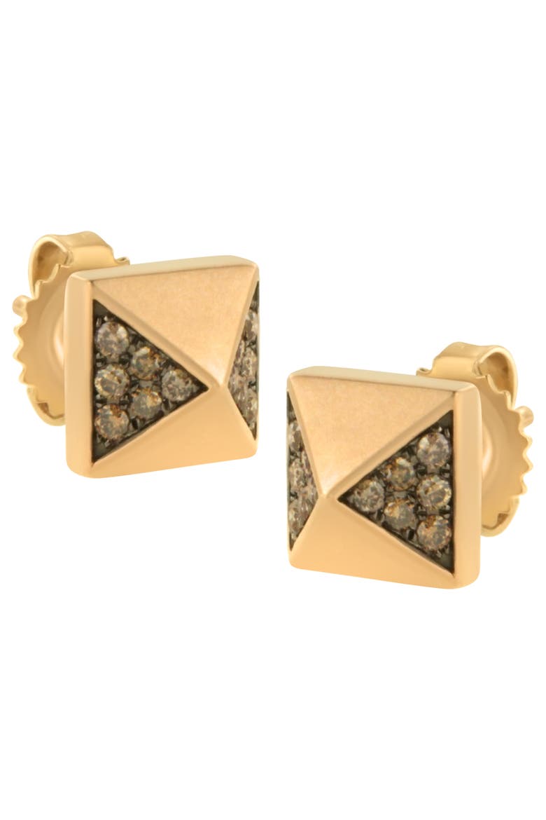 14K Rose Gold 1/4 Ct Brown Diamond Pyramid Stud Earring, Alternate, color, Pink