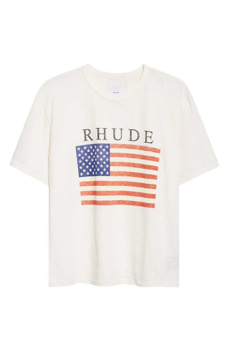 Rhude USA Flag Slub Cotton Graphic T-Shirt, Main, color, Vintage White/ Black