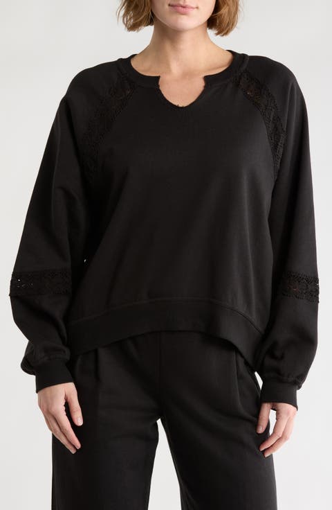 Lace Fleece Split Crewneck Sweatshirt