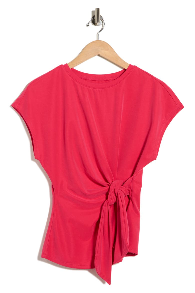 Short Sleeve Tie Detail Top, Alternate, color, RED JAZZY