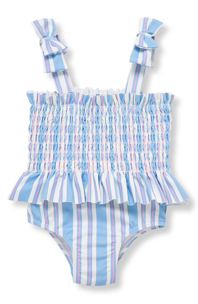 Habitual Kids Stripe Smocked One-Piece Swimsuit, Main, color, Blue