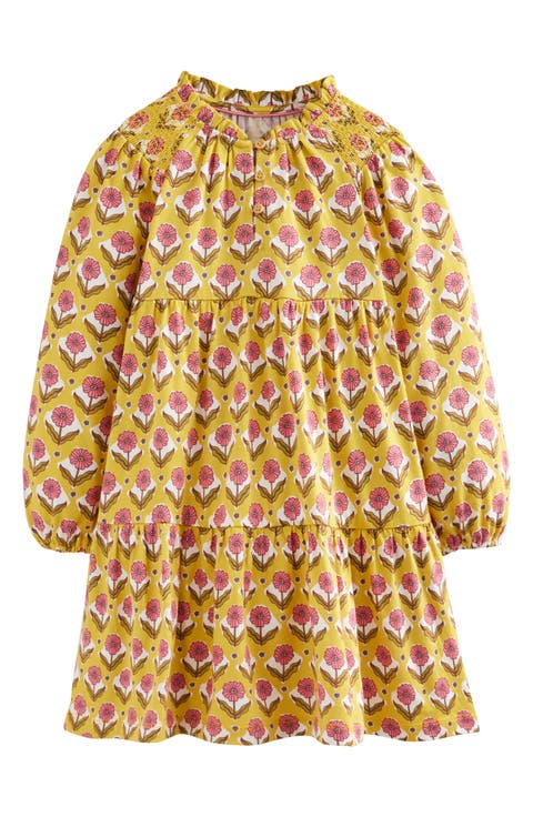 Kids' Floral Long Sleeve Cotton Blend Jersey Tiered Dress (Toddler, Little Kid & Big Kid)
