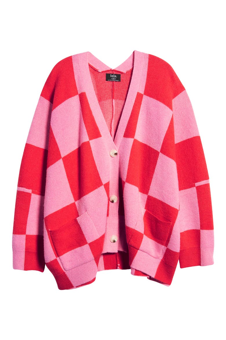 Love You Oversize Cardigan, Alternate, color, PINK RED CHECK