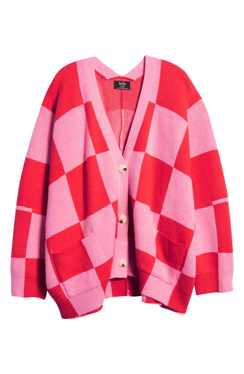 Dressed in Lala Love You Oversize Cardigan, Alternate, color, Pink Red Check