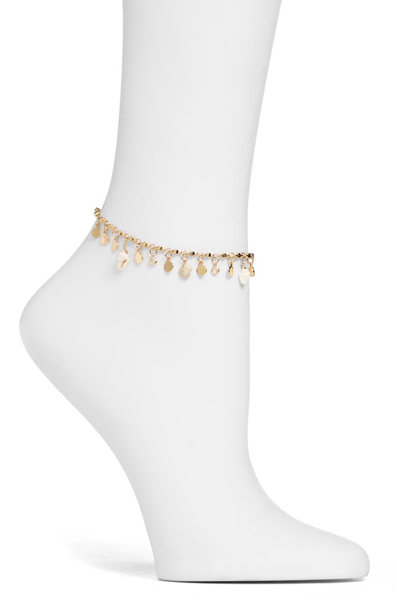 Ettika Shell Anklet, Main, color, Gold