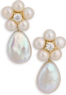 Shashi Flower Cultured Pearl Drop Earrings