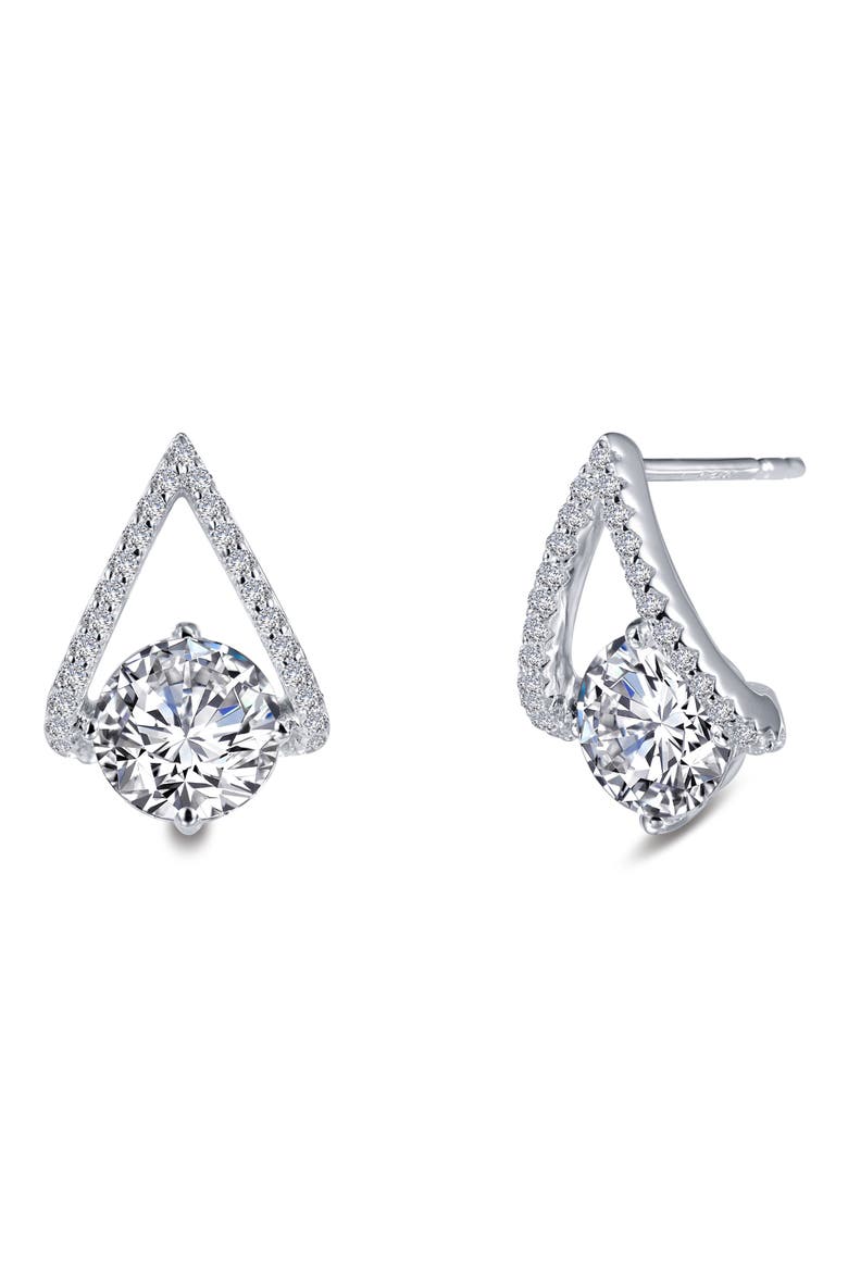 Simulated Diamond Drop Earrings, Alternate, color, SILVER/ CLEAR