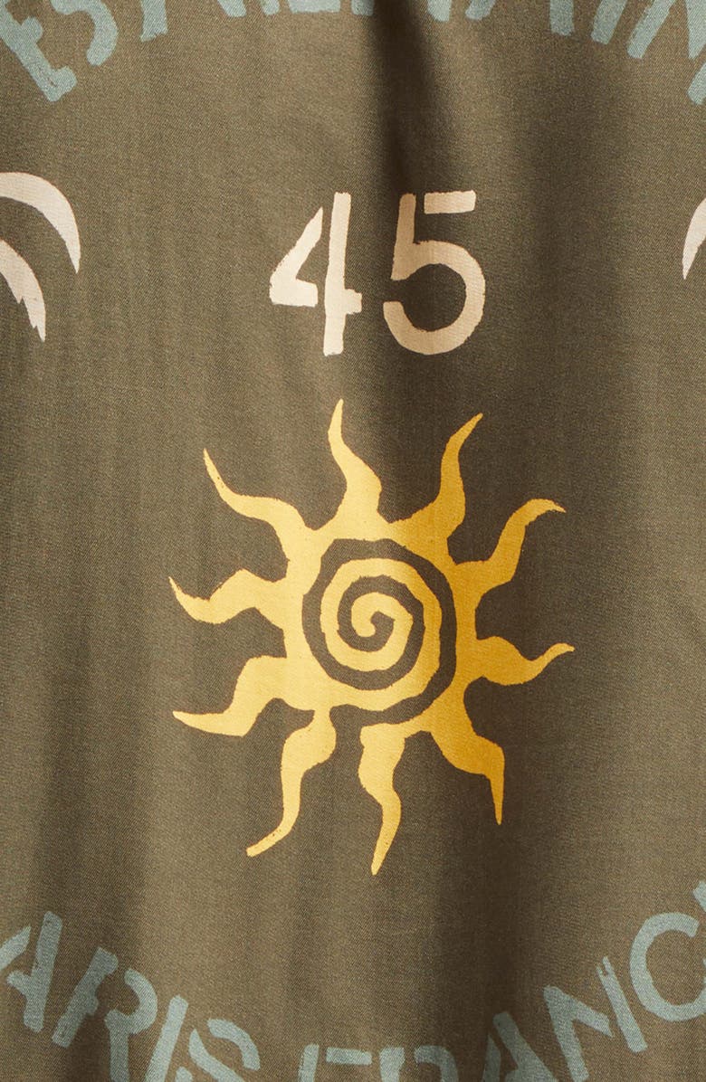 Balmain Club 45 Print Short Sleeve Button-Up Pajama Shirt, Alternate, color, Uix Khaki/ Multi