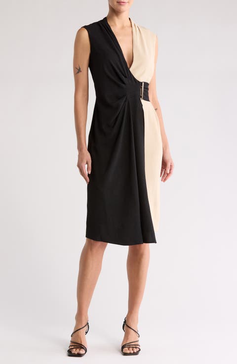 Colorblock Faux Wrap Dress