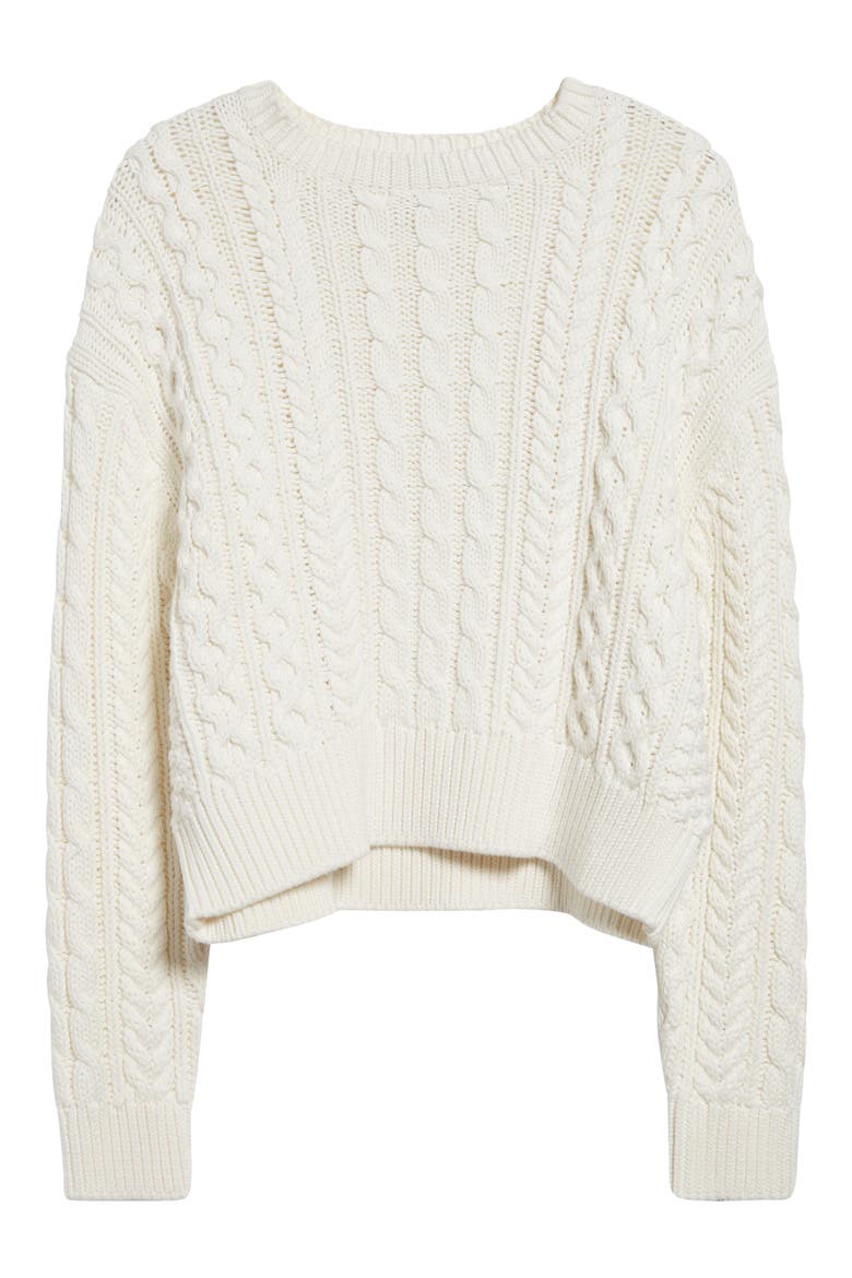 Rory Cable Cotton Crewneck Sweater, Alternate, color, IVORY