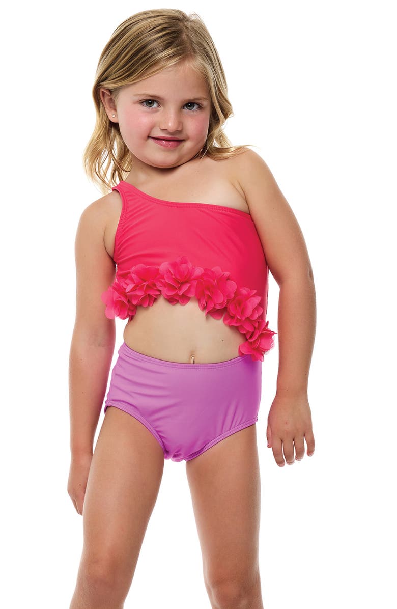Beach Lingo Kids' Rosette Cutout One-Piece Swimsuit, Alternate, color, 