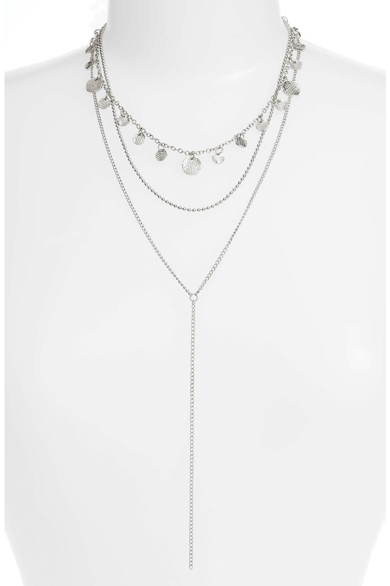 Layered Lariat Necklace, Main, color, SILVER
