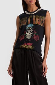 Alice + Olivia Micah Rhinestone Detail Graphic Muscle T-Shirt