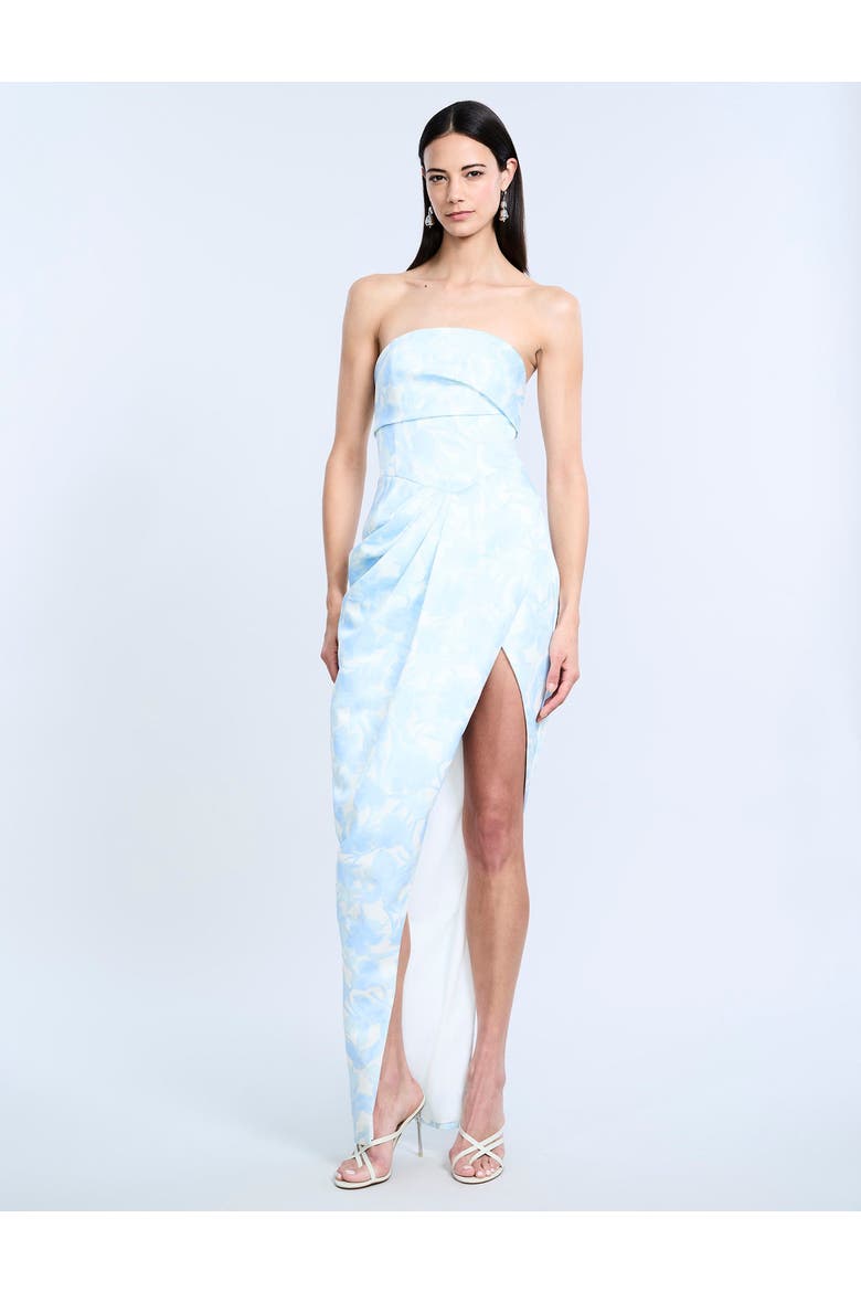 Pleat Bodice Wrap Skirt Gown, Main, color, Sky Floral Print