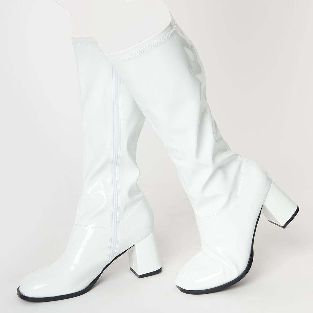 Unique Vintage Patent Gogo Boot, Main, color, White Patent