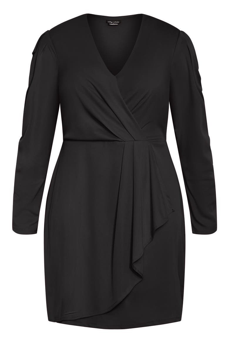 Freya Iris Long Sleeve Faux Wrap Dress, Alternate, color, BLACK