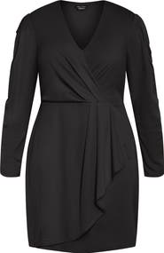 City Chic Freya Iris Long Sleeve Faux Wrap Dress