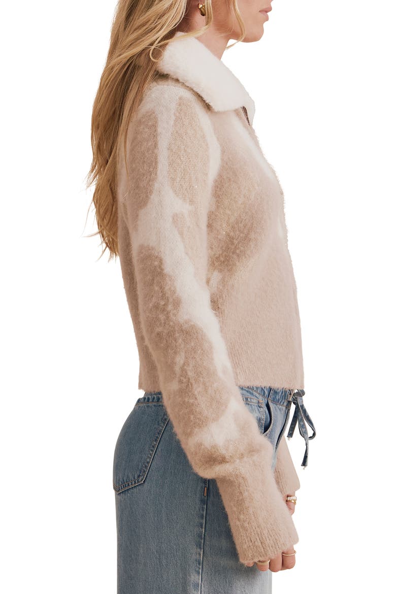 Lola Faux Fur Collar Cardigan, Alternate, color, BEIGE/ MULTI