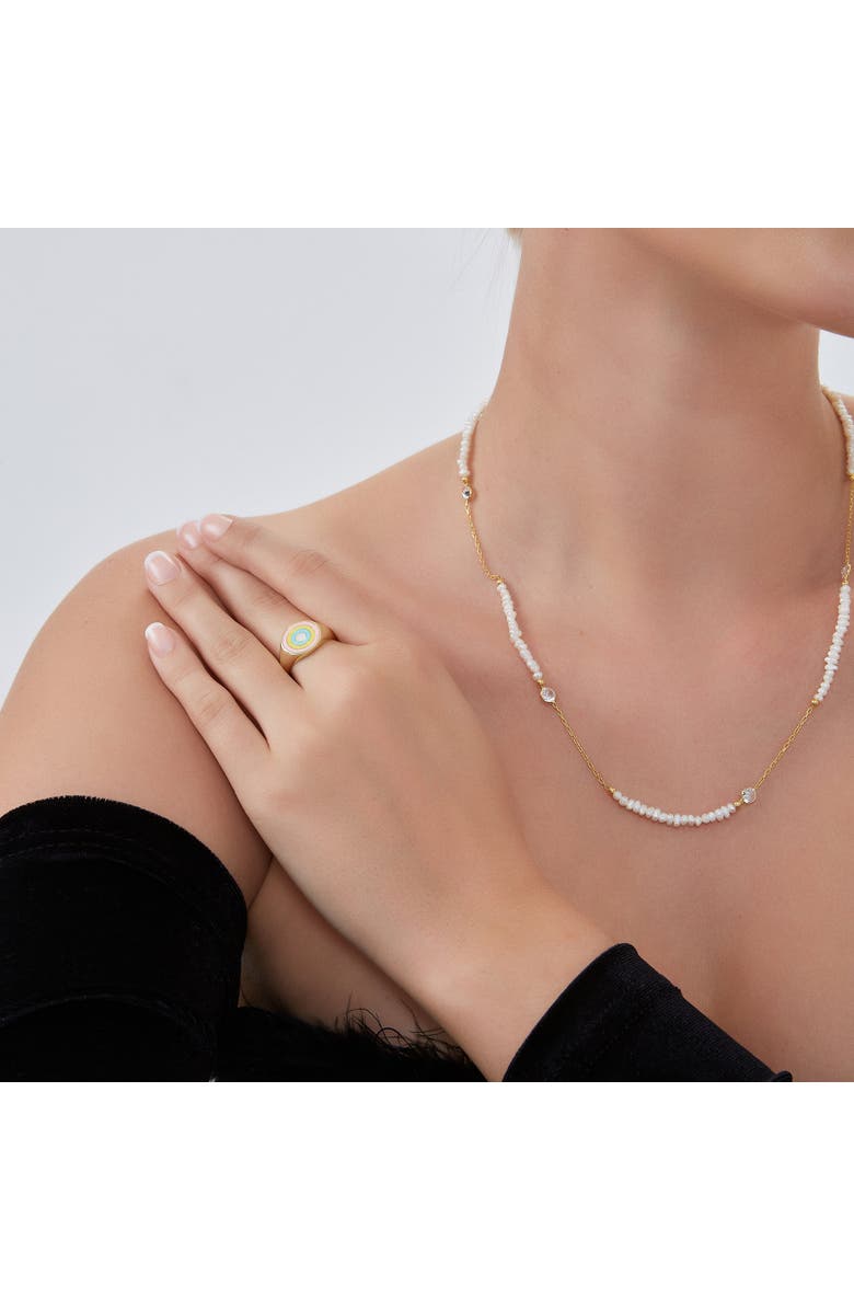 Spero London Enamel Round Sterling Silver Signet Ring, Alternate, color, Gold