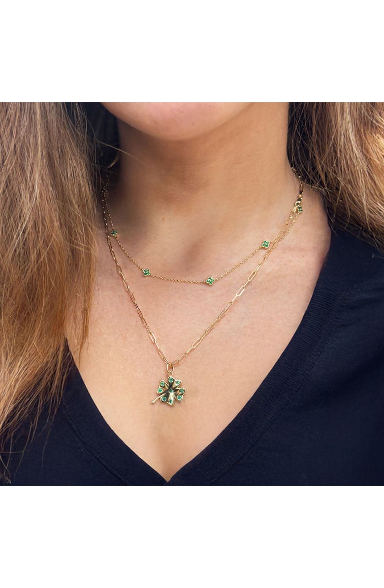 The Lovery Fine Jewelry Emerald Four Leaf Clover Charm, Alternate, color, Emerald