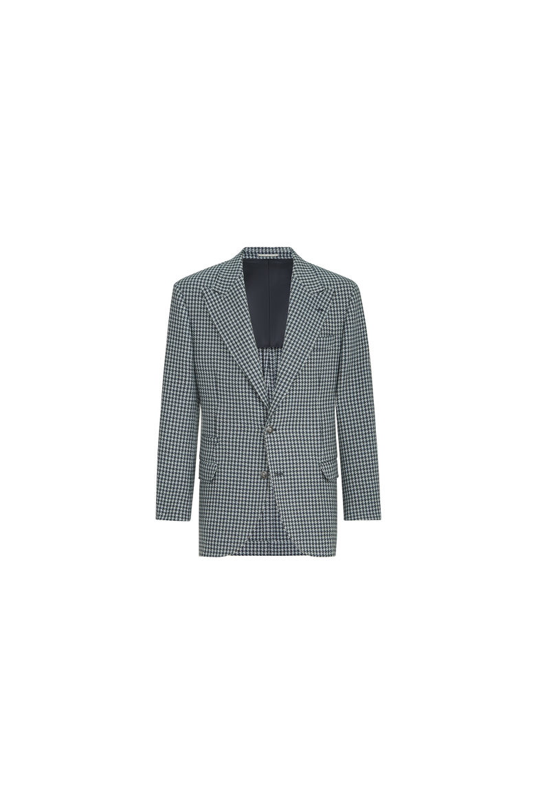 Cashmere macro houndstooth Tailor blazer with peak lapels and metal buttons, Alternate, color, Navy Blue