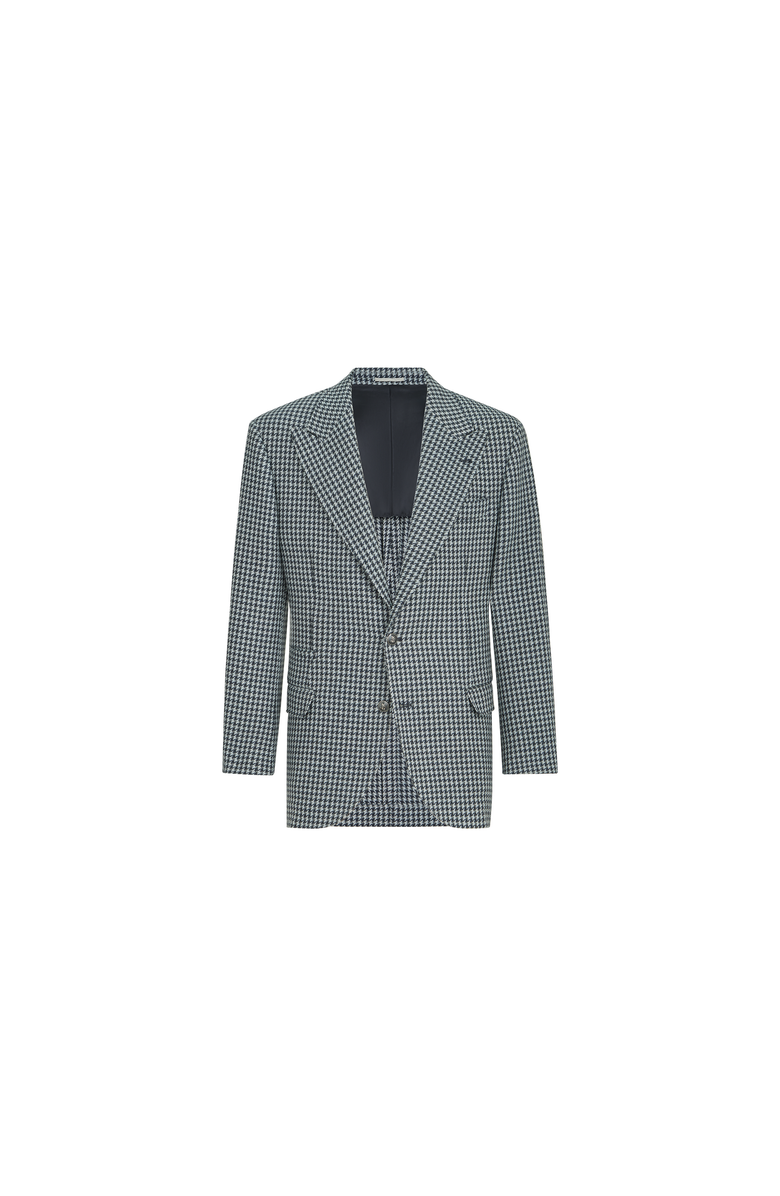 Brunello Cucinelli Cashmere macro houndstooth Tailor blazer with peak lapels and metal buttons, Alternate, color, Navy Blue