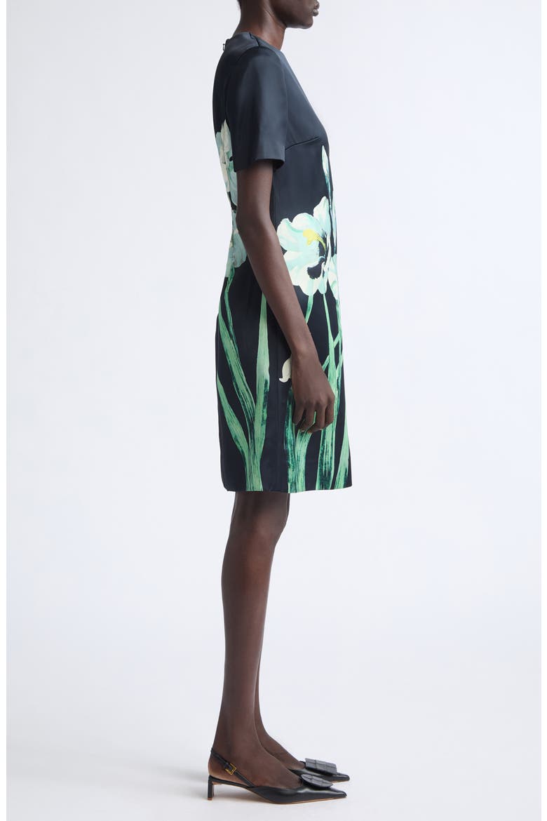 Floral Print Duchesse Satin A-Line Dress, Alternate, color, MIRRORED ORCHID NAVY