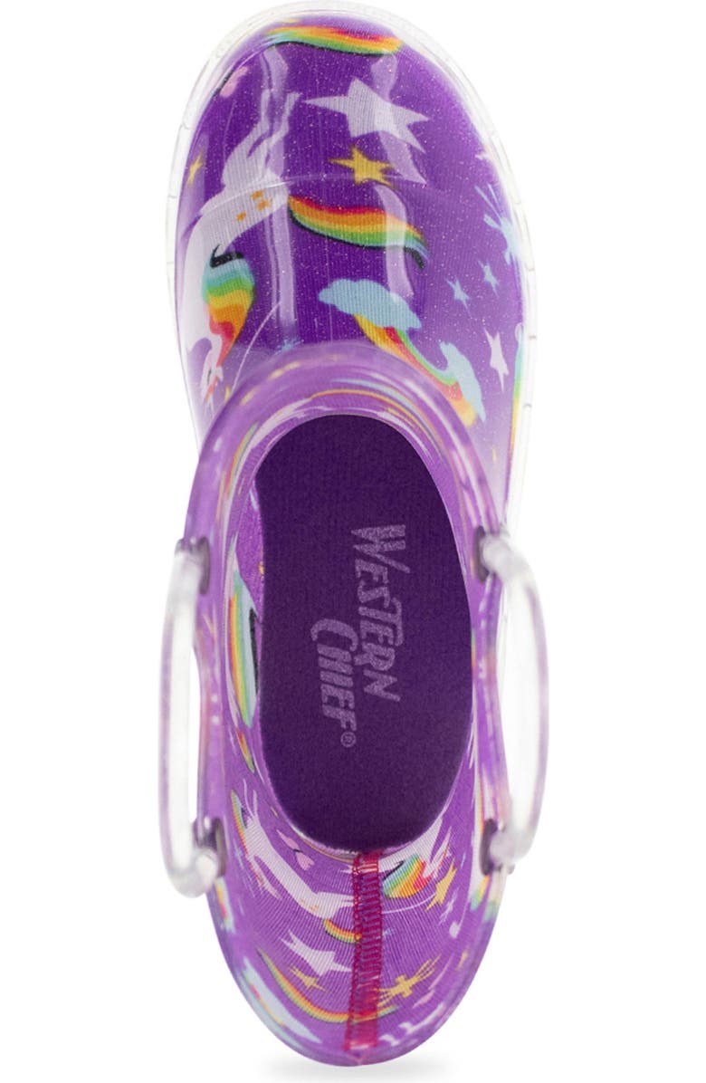 Western Chief Kids' Rainbow Unicorn Light-Up Waterproof Rain Boot, Alternate, color, Purple