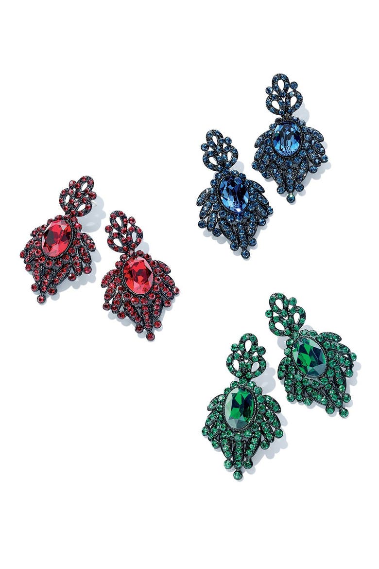 Crystal Drop Earrings, Alternate, color, RED/ BLACK