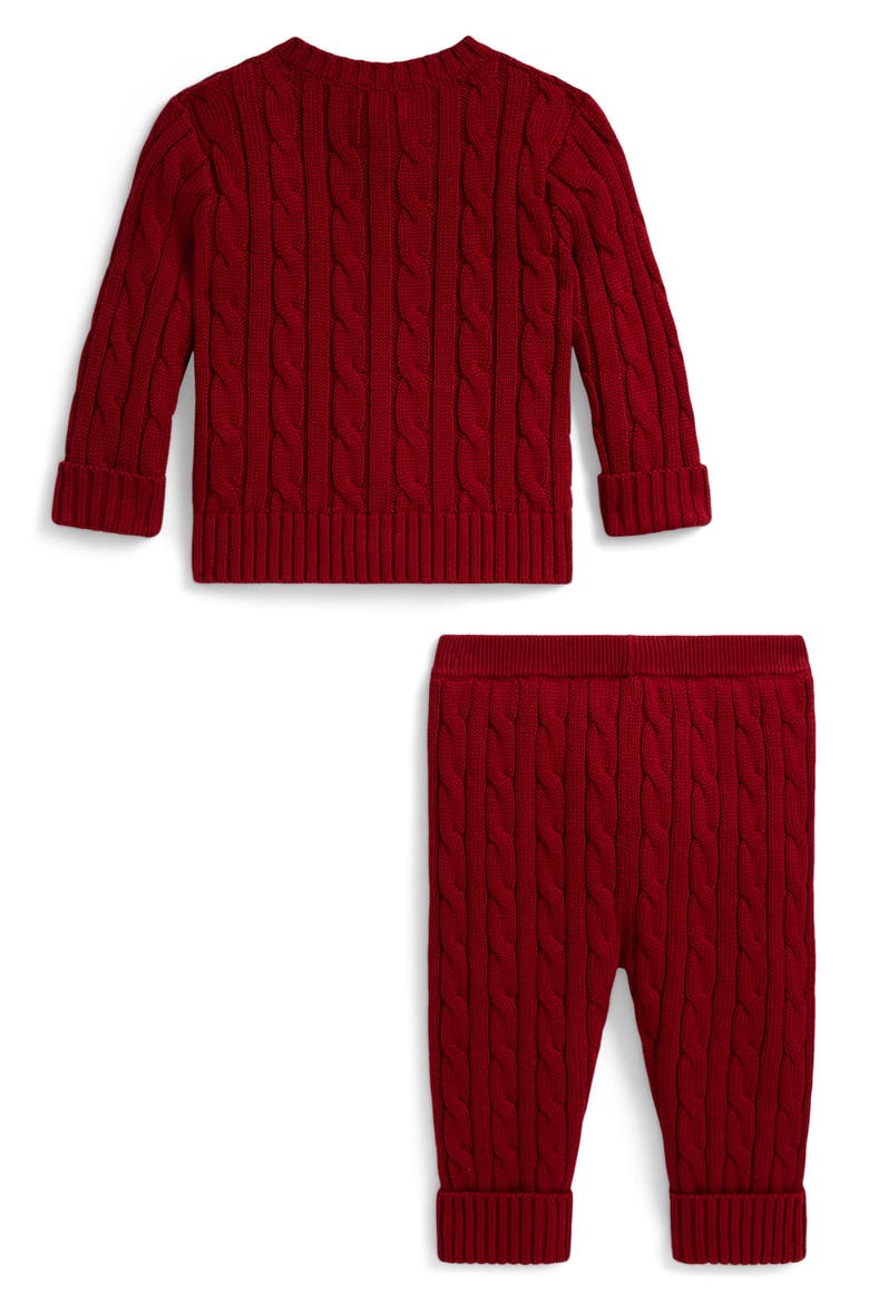 Kids' Cable Knit Cotton Cardigan & Pants Set, Alternate, color, EATON RED