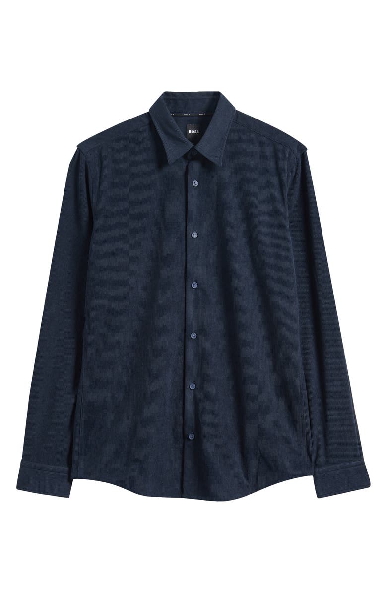 BOSS Roan Kent Corduroy Button-Up Shirt, Main, color, Dark Blue