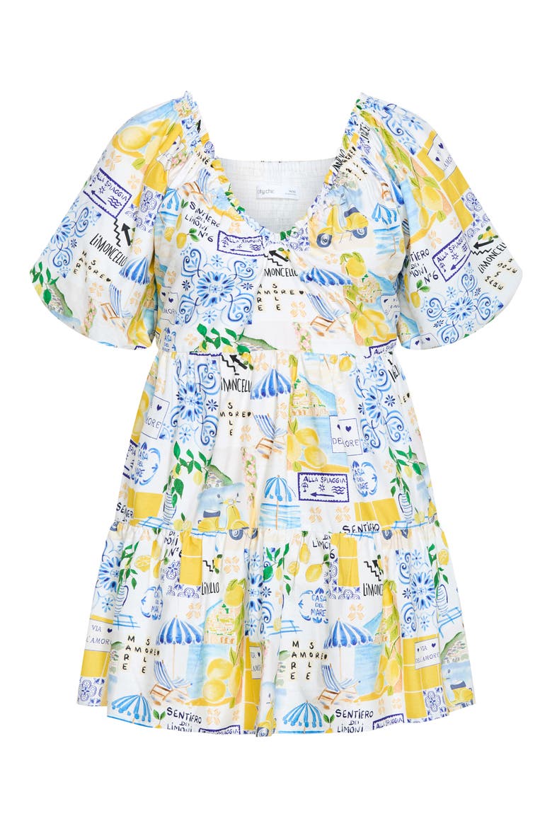 Fantasy Amalfi Print Tiered Minidress, Alternate, color, AMALFI COAST