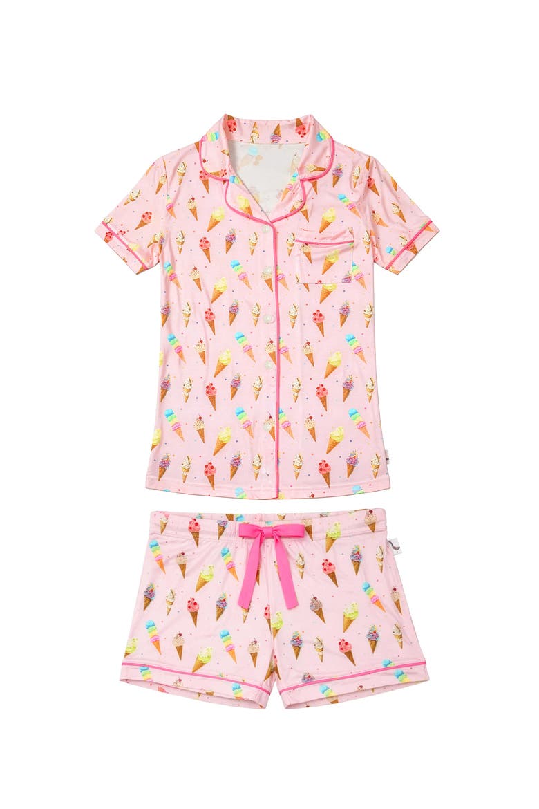 Ice Cream Print Short Sleeve Jersey PJ, Main, color, Pink Multi