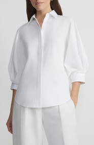 Lafayette 148 New York Slim Fit Balloon Sleeve Stretch Cotton Blend Button-Up Shirt