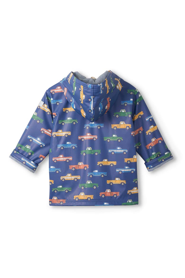 Kids' Trucks Hooded Raincoat, Alternate, color, BLUE