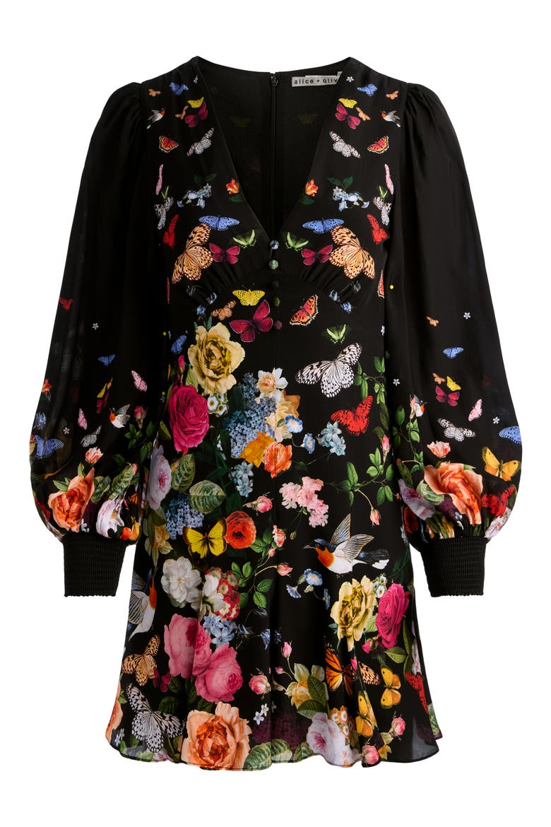 Irene Floral Long Sleeve Minidress, Alternate, color, SOLAR STRENGTH BLACK