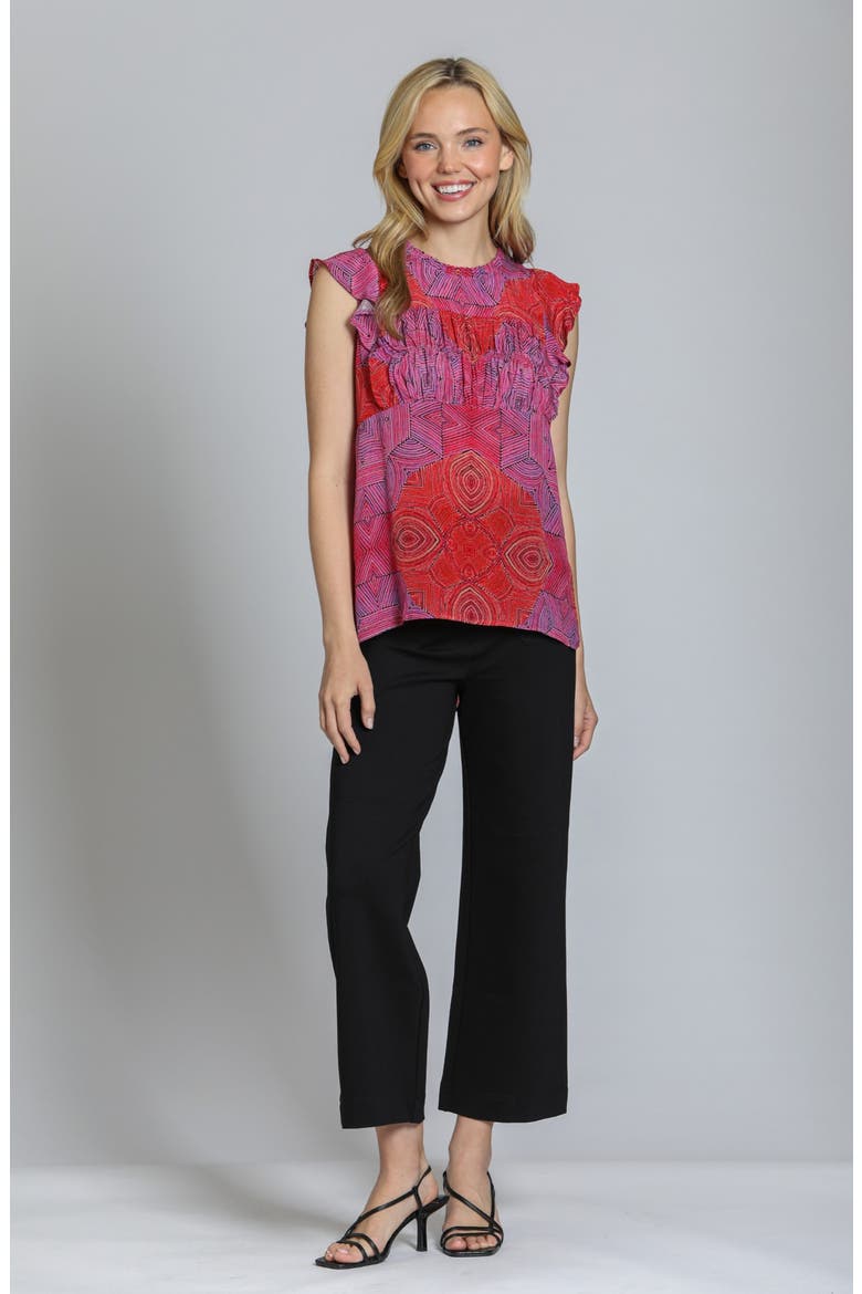 Floral Print Flutter Sleeve Top, Alternate, color, RED/ PURPLE MULTI