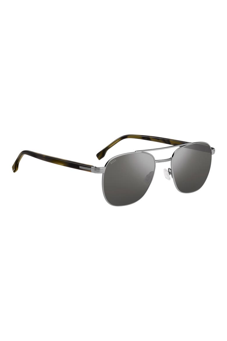 56mm Rectangular Aviator Sunglasses, Alternate, color, RUTHENIUM GREEN HORN