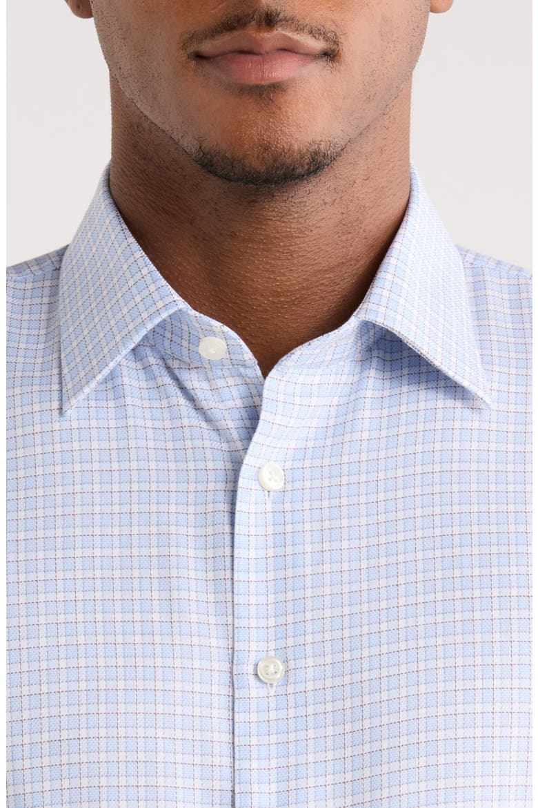 Trim Fit Check Premium Non Iron Cotton Button-Up Shirt, Alternate, color, BLUE PINE RIDGE GRID
