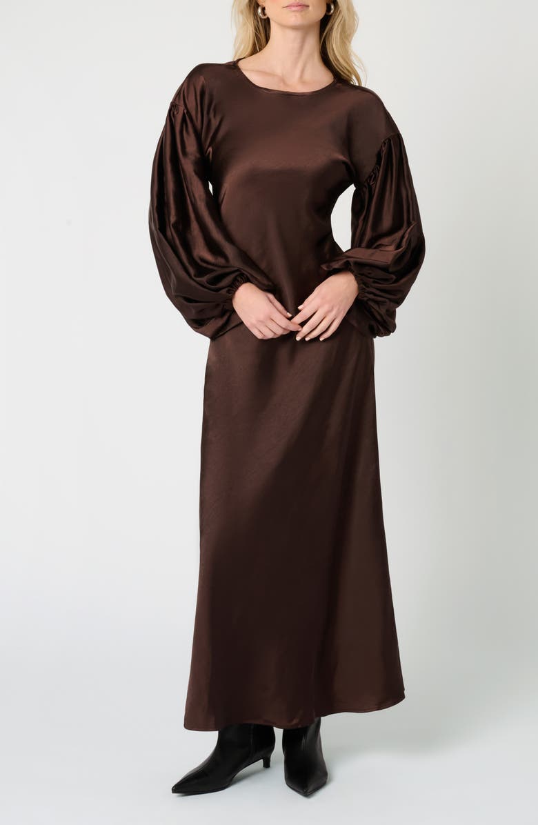 WeWoreWhat Balloon Sleeve Satin Maxi Dress, Main, color,