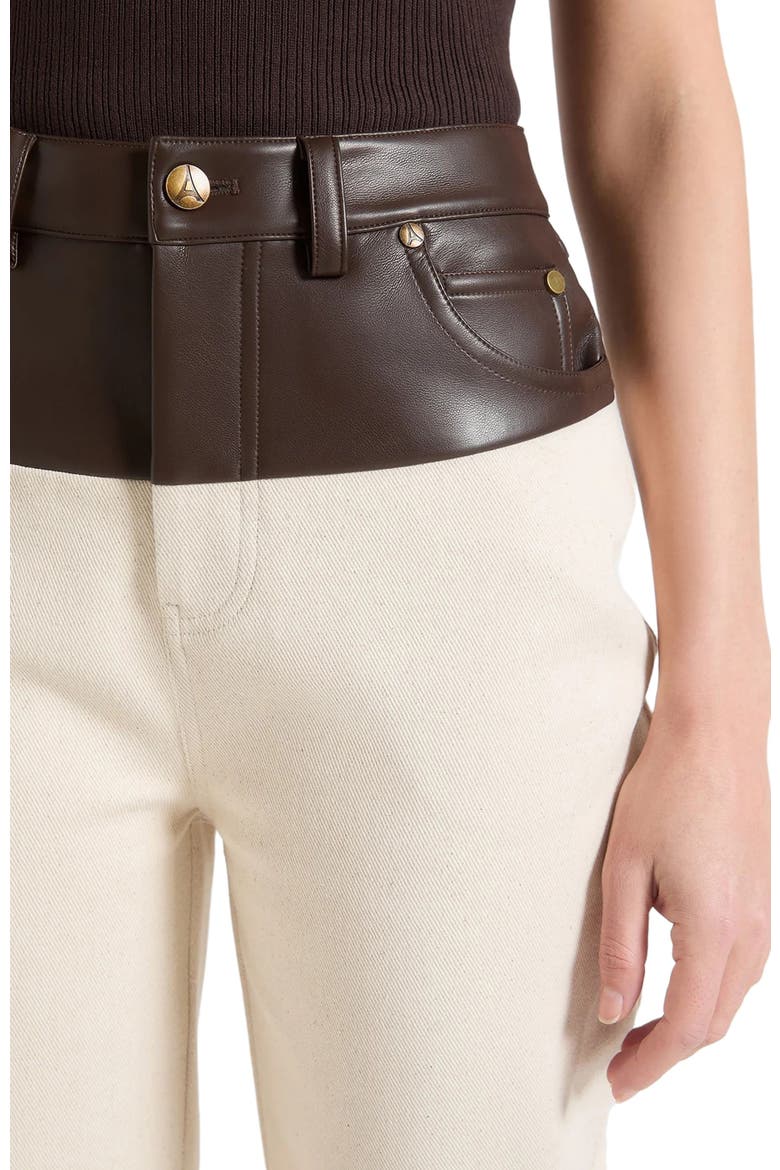 Renee Leather & Denim Straight Leg Jeans, Alternate, color, Cream/Brown