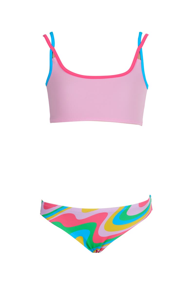 Sporty Neon Orbit Multi-Color Trimmed Two-Pice Bikini, Main, color, Pink