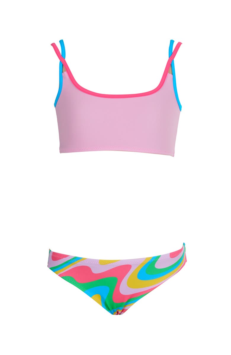 NESSI BYRD Sporty Neon Orbit Multi-Color Trimmed Two-Pice Bikini, Main, color, Pink