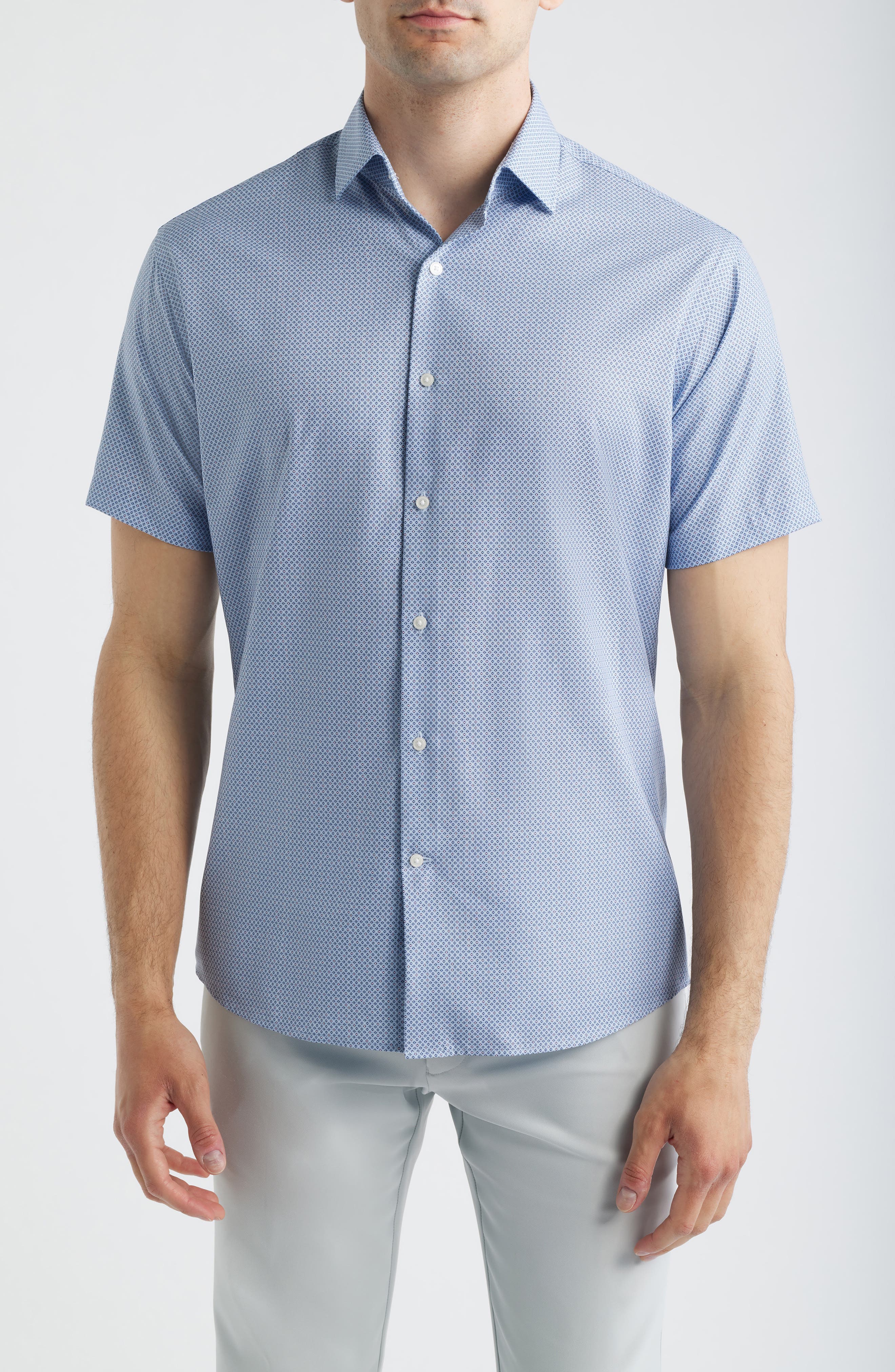 Patton Tailoref Fit Microprint Short Sleeve Performance Poplin Button-Up Shirt