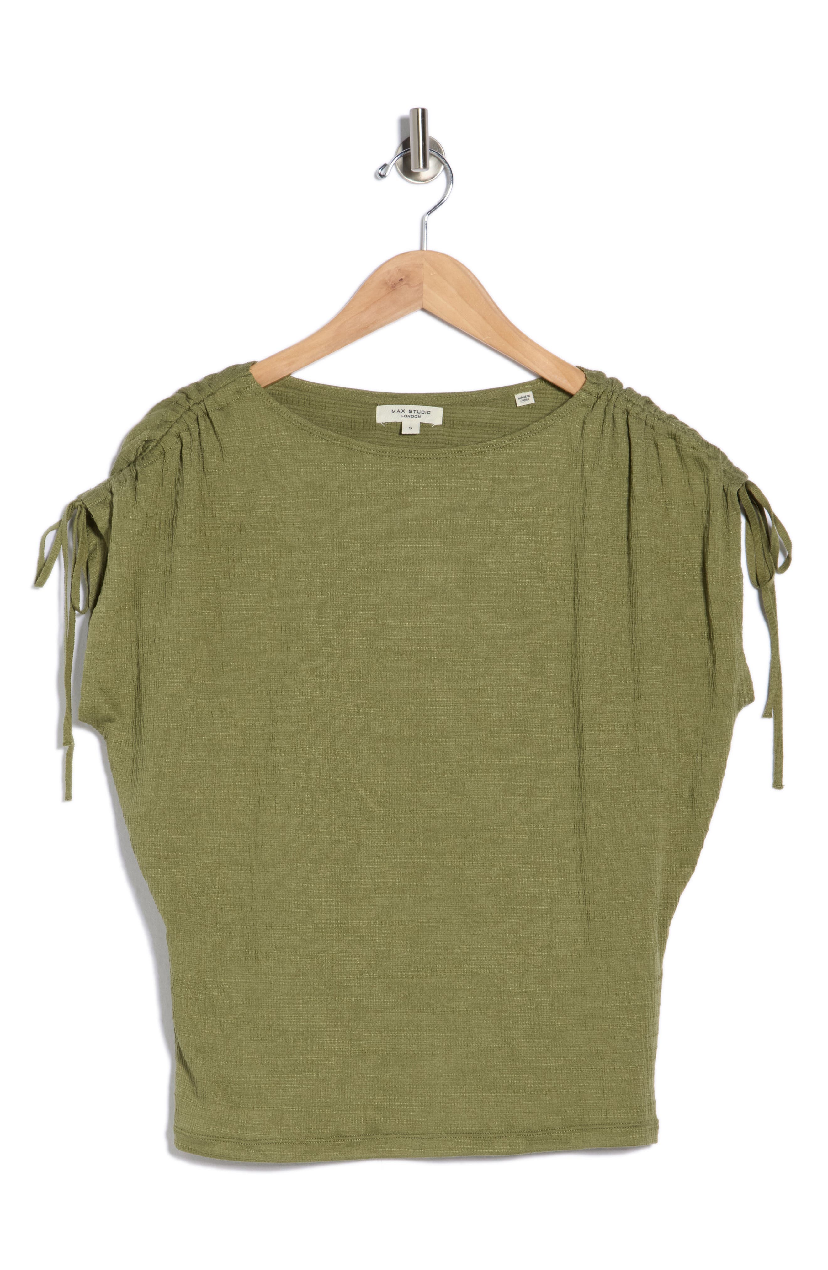 Max Studio Ruched Shoulder Top In Green