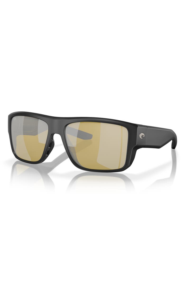 Costa Del Mar Taxman 59mm Polarized Square Sunglasses, Alternate, color, Black/ Sunrise Silver