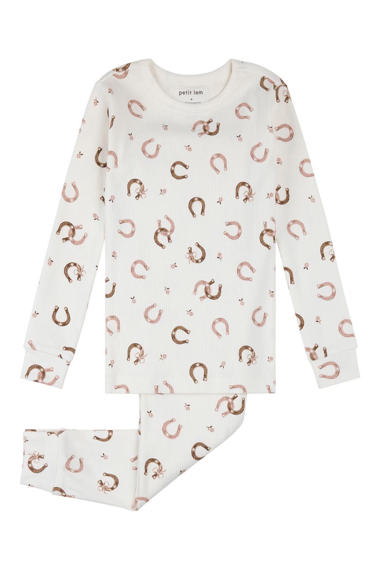 Kids' Print Fitted Stretch Cotton Two-Piece Pajamas, Main, color, BEIGE