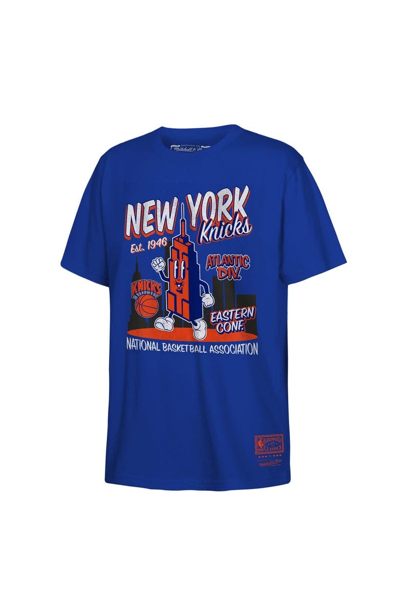 Mitchell & Ness Youth Mitchell & Ness Blue New York Knicks Retro Mascot Script T-Shirt, Main, color, Blue