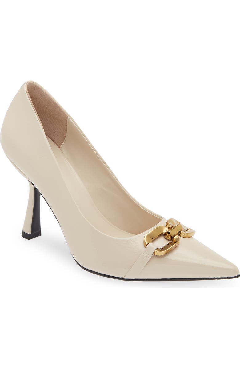 Jeffrey Campbell Authority Pointed Toe Pump, Main, color, Ivory Crinkle/ Gold