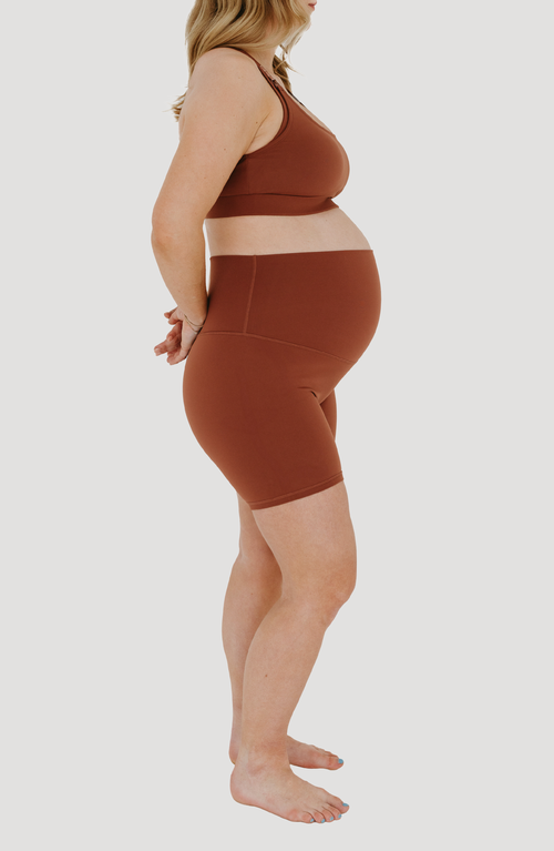 Axk Athletic Maternity Bike Shorts With Supportive Belly Band In Brown